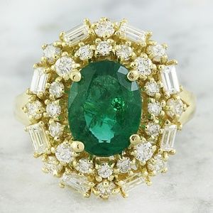 3.73 Carat Emerald 14K Yellow Gold Diamond Ring